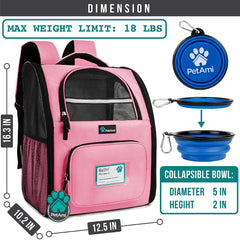 PetAmi cat backpack carrier with ventilated design for airflow and visibility