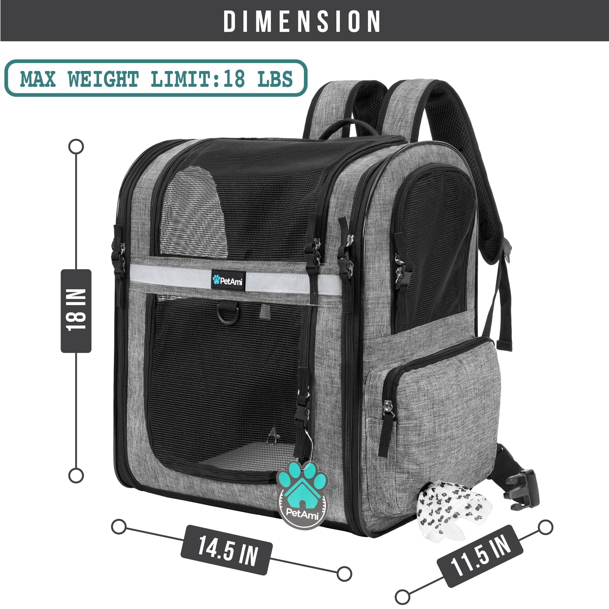PetAmi cat backpack entry zip emphasizing convenient two-way access for travel