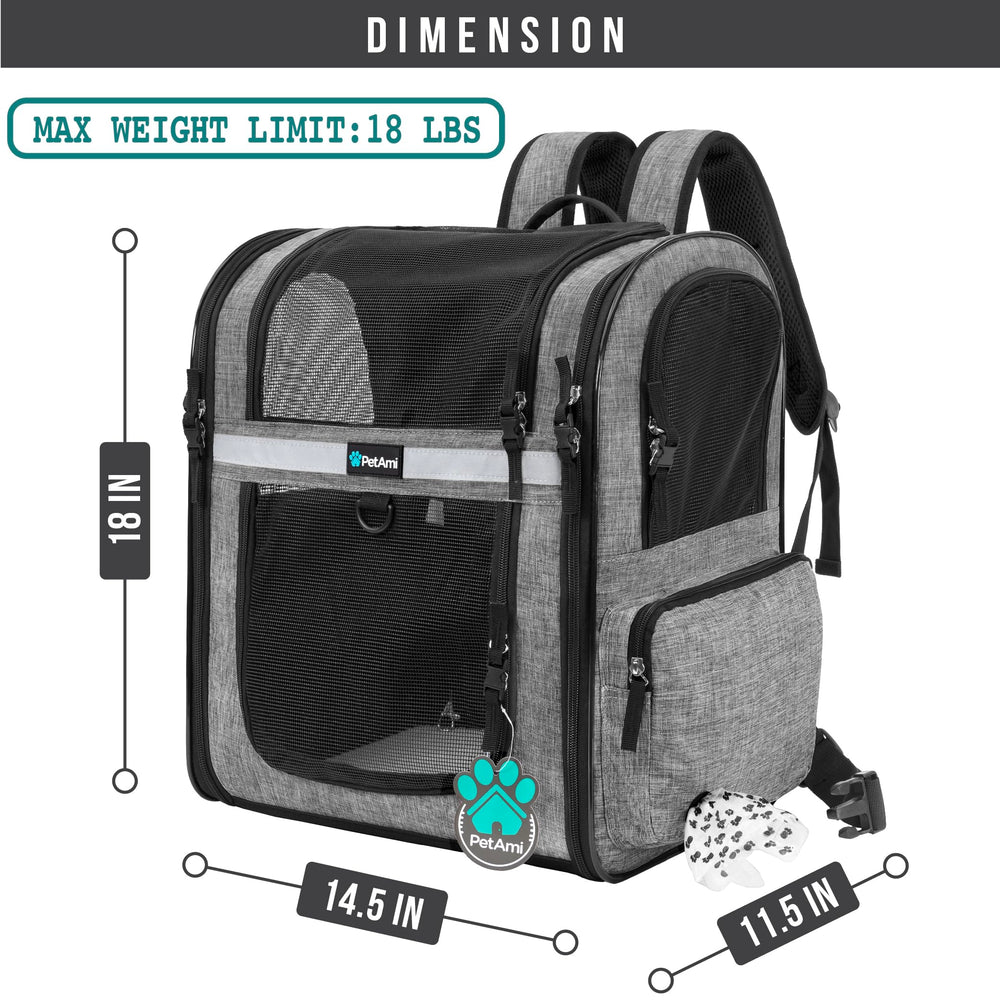 PetAmi cat backpack entry zip emphasizing convenient two-way access for travel
