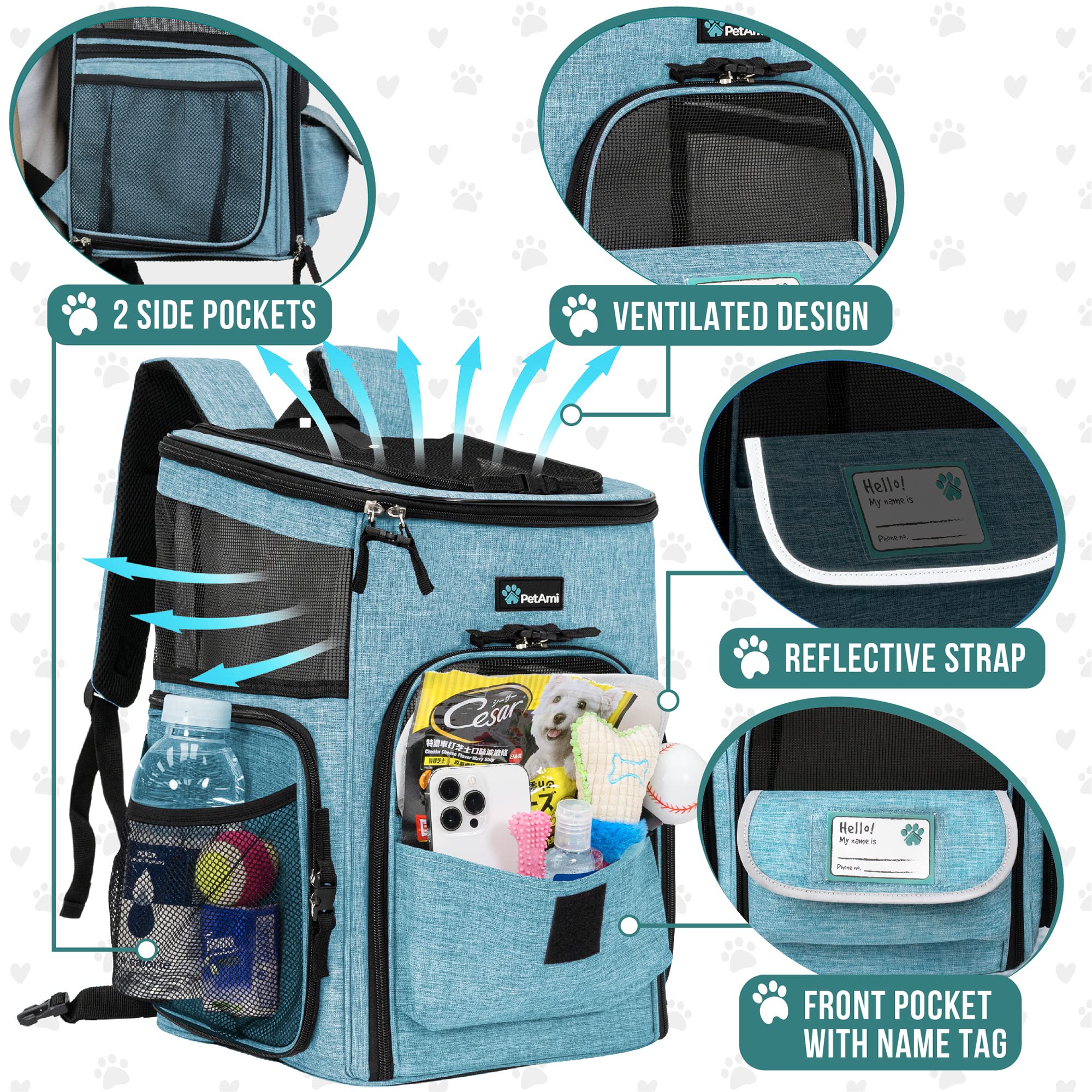 PetAmi cat backpack ventilated side view showing airflow
