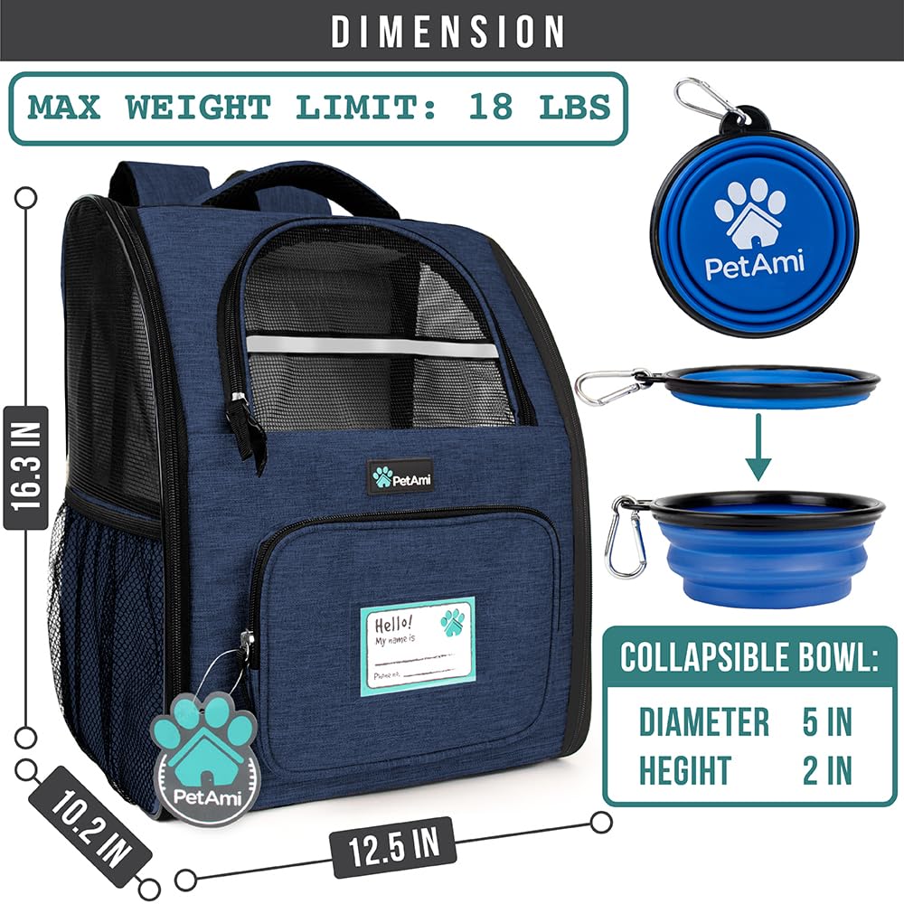 PetAmi cat backpack ventilated window for airflow and better visibility during travel.