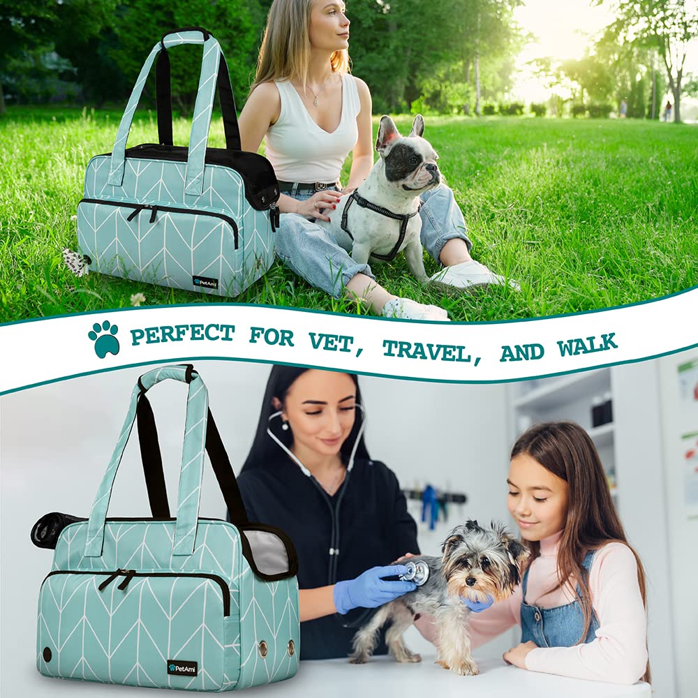 PetAmi Small Dog Purse Carrier poop bag dispenser for convenient outings.