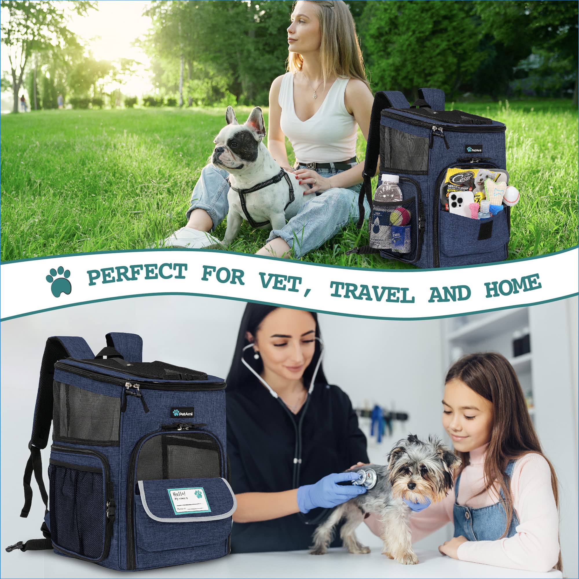 PetAmi navy carrier product image conveys durable, reliable pet transport for adventures