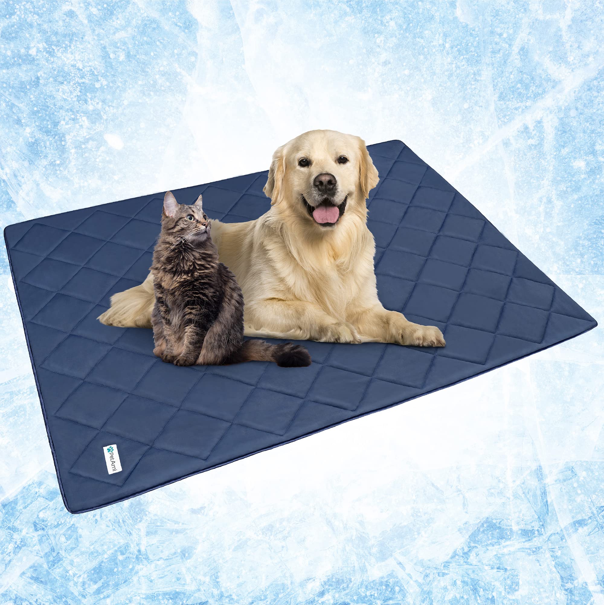 PetAmi cooling blanket folded navy demonstrates compact, lightweight comfort for year-round use.