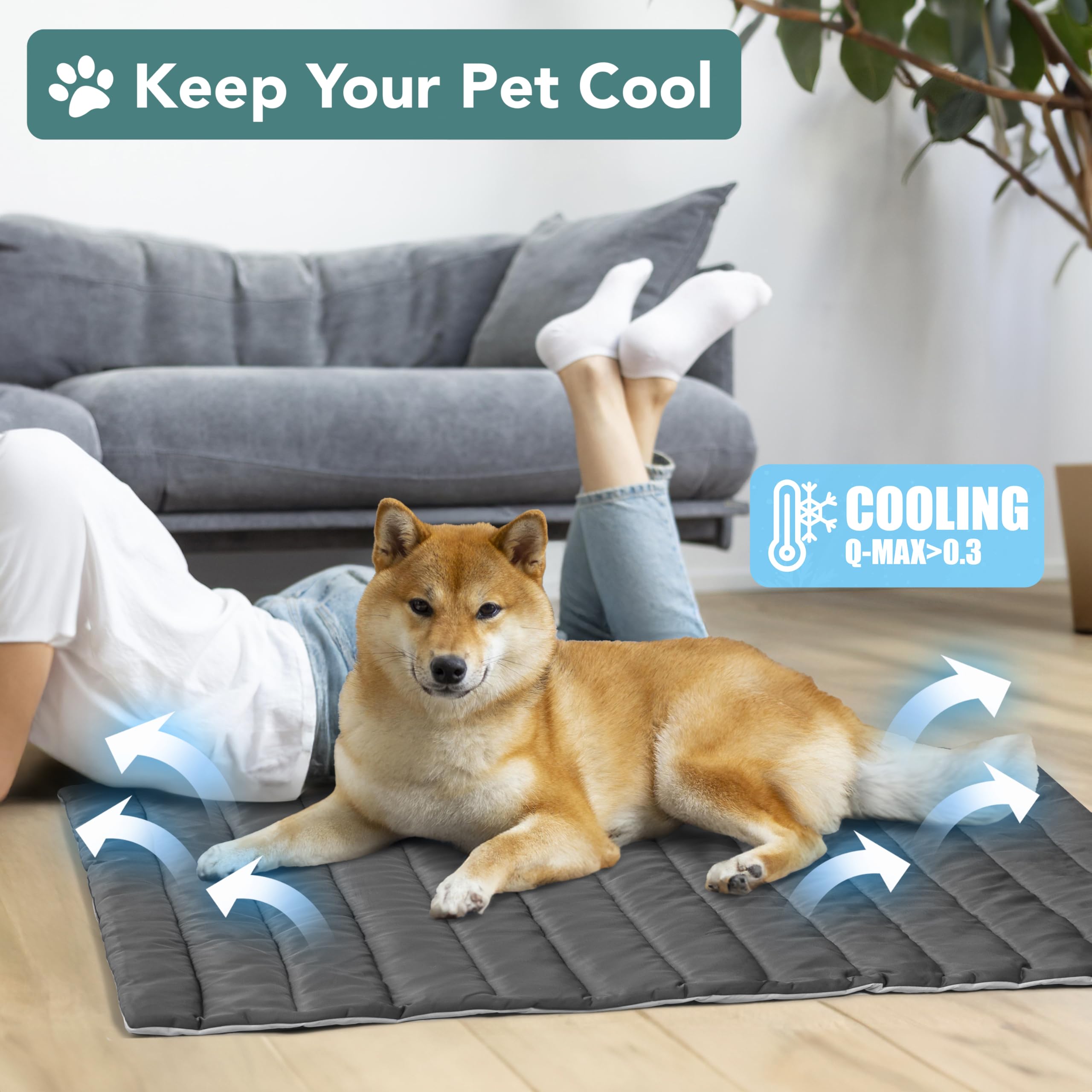 PetAmi cooling mat plush side highlights extra cushioning for lounging and naps.