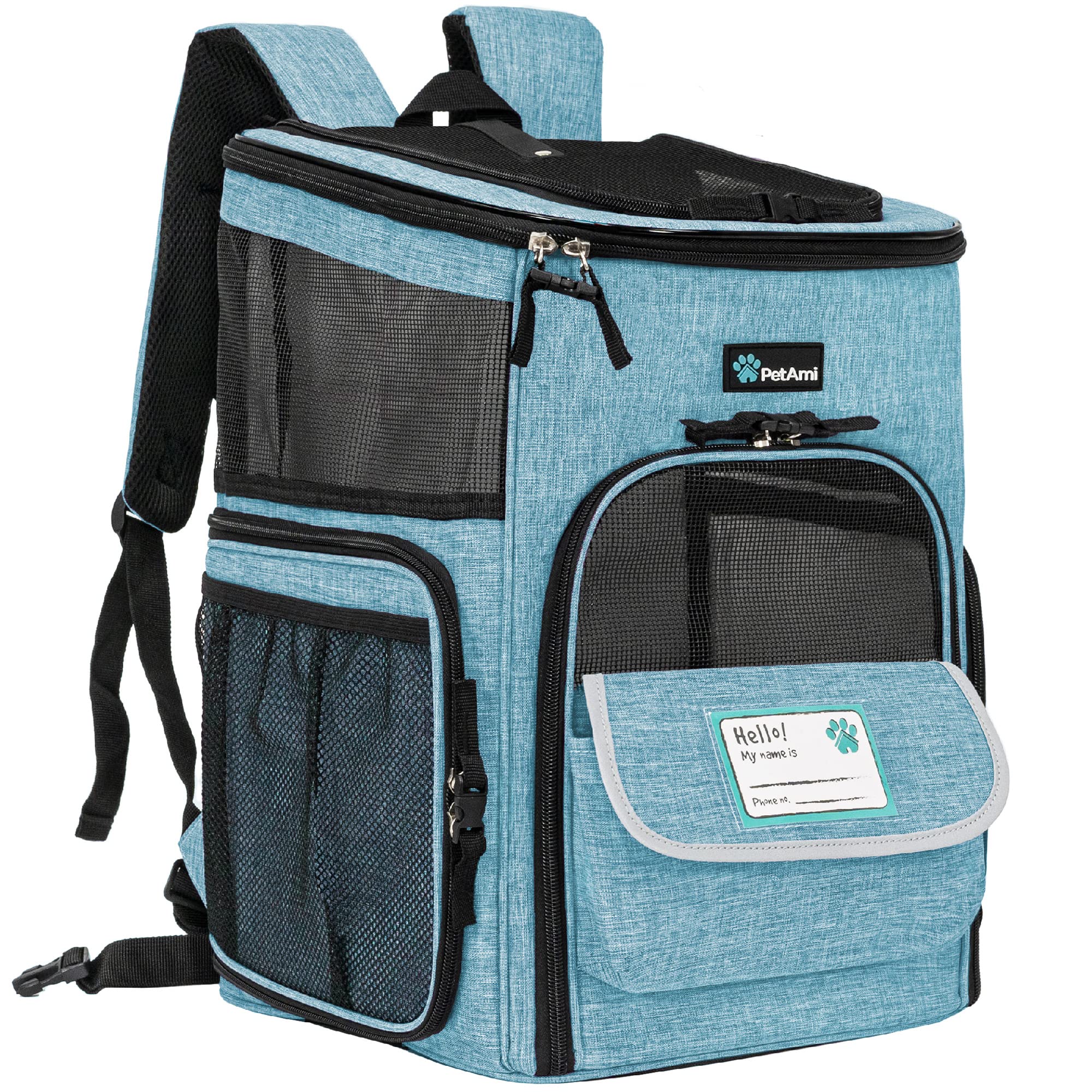 PetAmi dog backpack carrier front view turquoise for travel