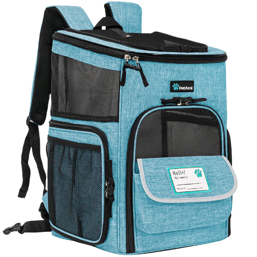 PetAmi dog backpack carrier front view turquoise for travel