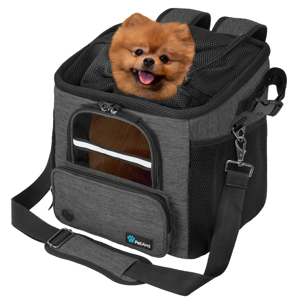 PetAmi as a car booster seat with secure straps.