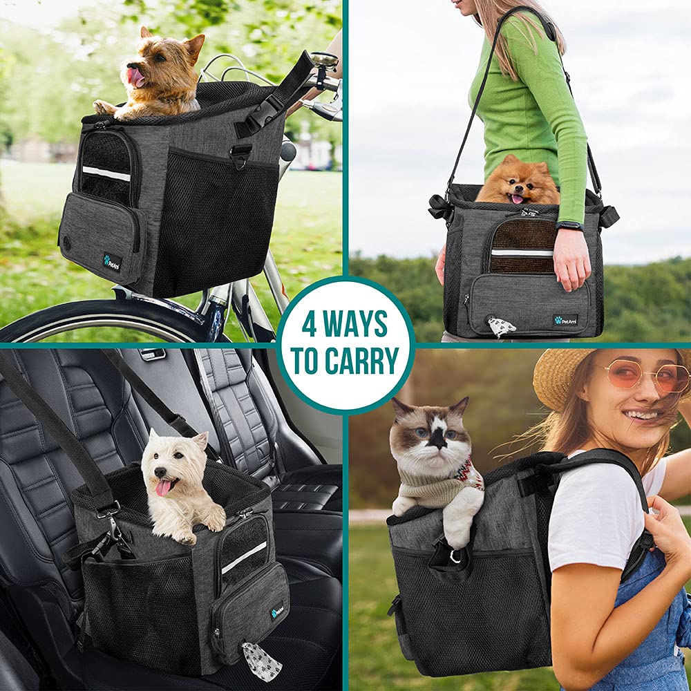 PetAmi multi-pocket design with poop bag dispenser for on-the-go utility.