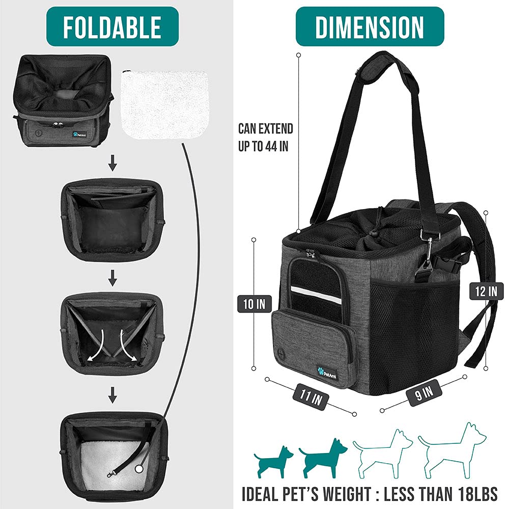 PetAmi dog bike basket open top drawstring for airflow and comfort.