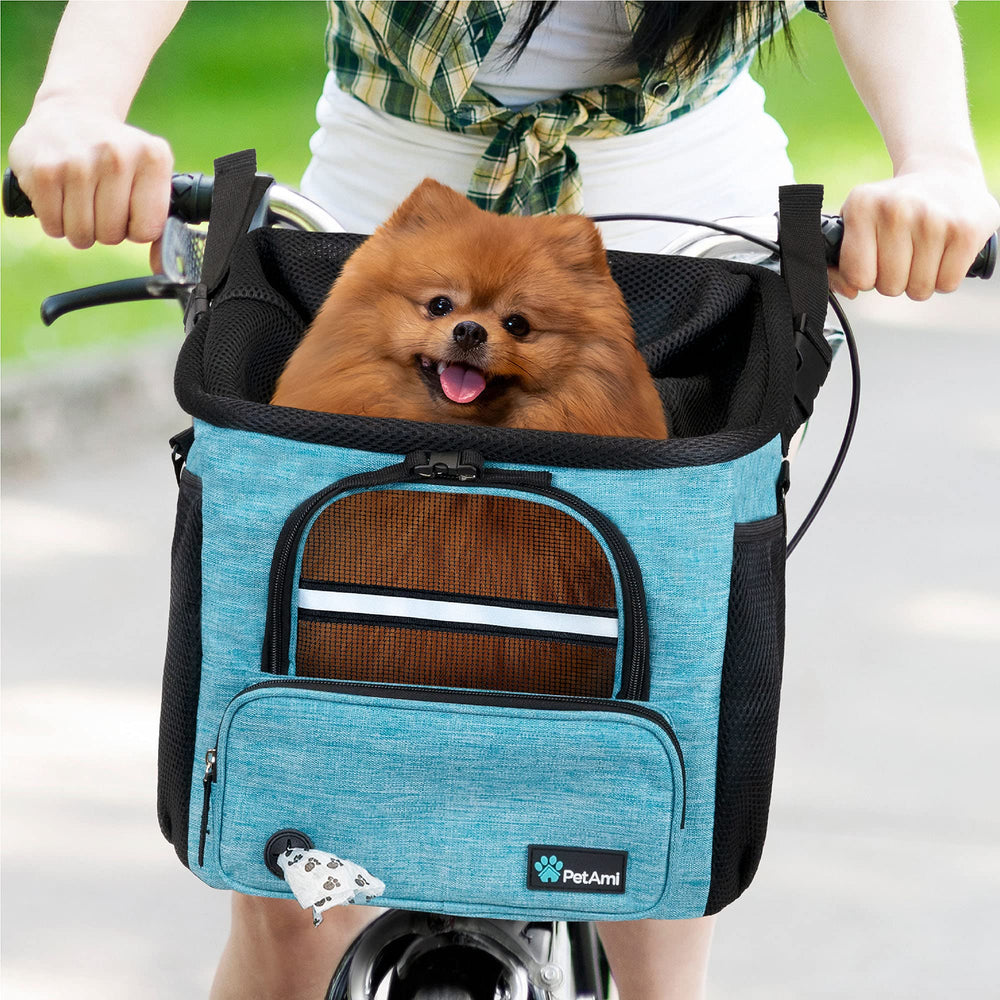 PetAmi Dog Bike Basket strap-system allows secure attachment to bike and car seats.