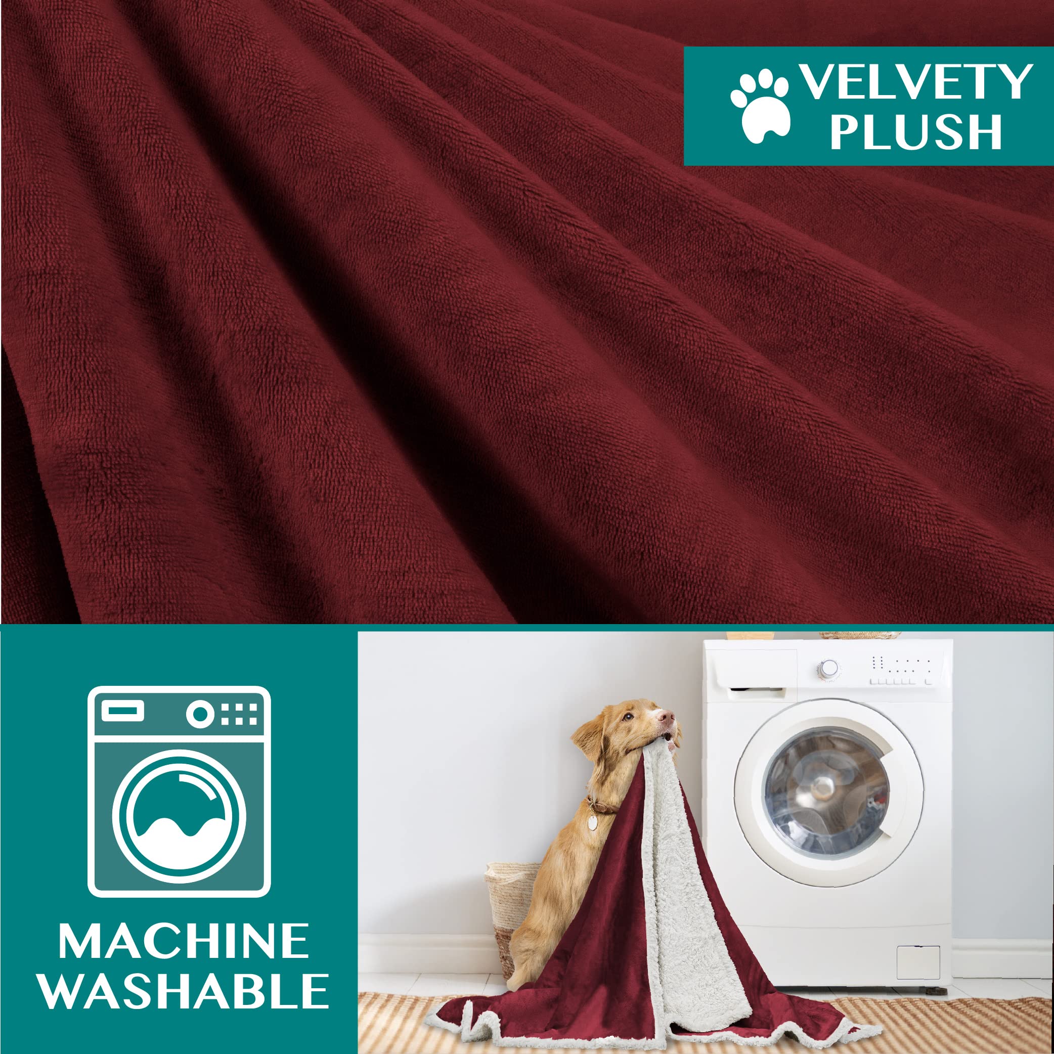 PetAmi dog blanket maroon 40x60 closeup-fabric highlights soft sherpa and fleece textures.