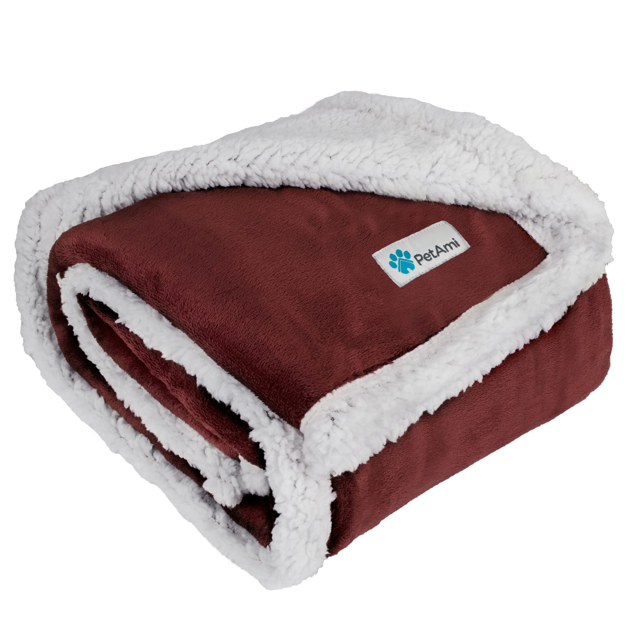 PetAmi dog blanket maroon 40x60 on couch provides furniture protection and pet comfort.