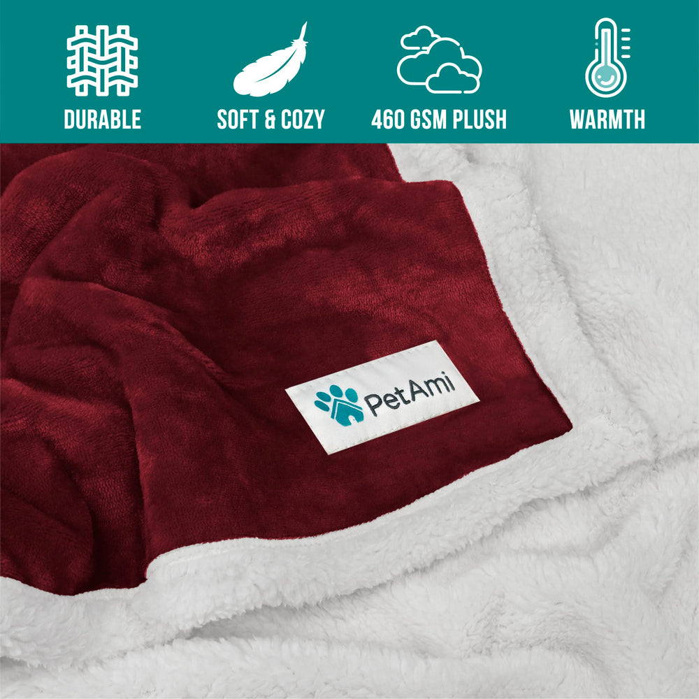 PetAmi dog blanket maroon 40x60 washable-label indicates easy machine wash care.