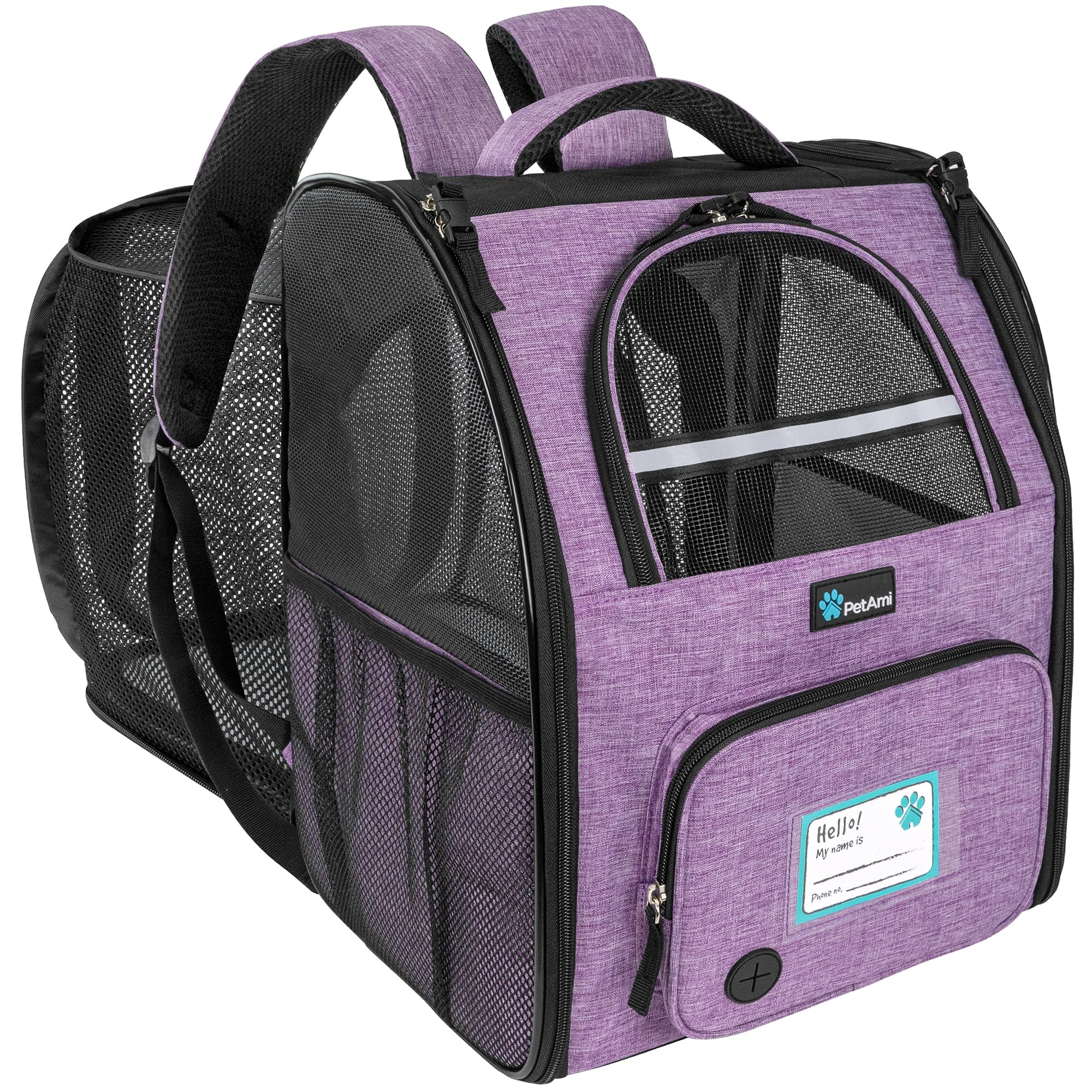 PetAmi dog cat backpack carrier expandable showing extra space for travel
