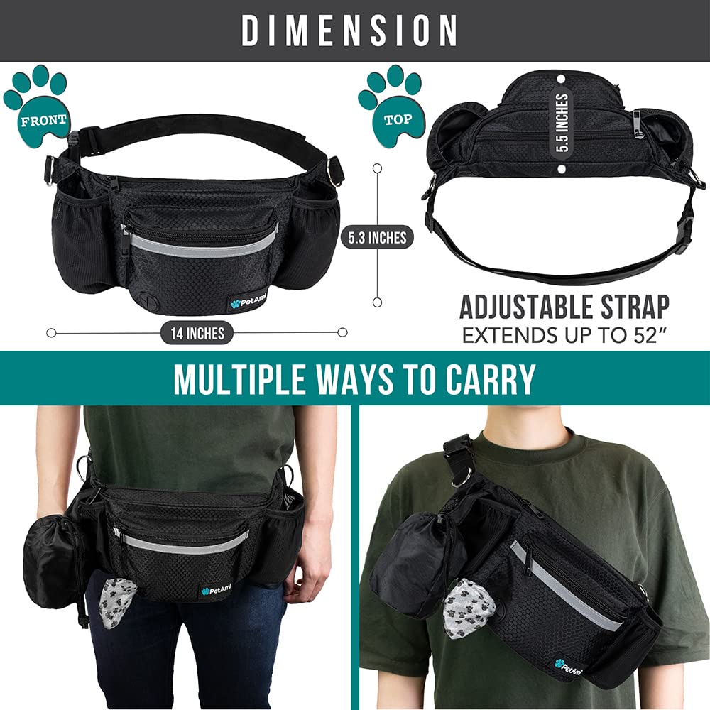 PetAmi fanny pack with D-rings for leash and bowl tethering.