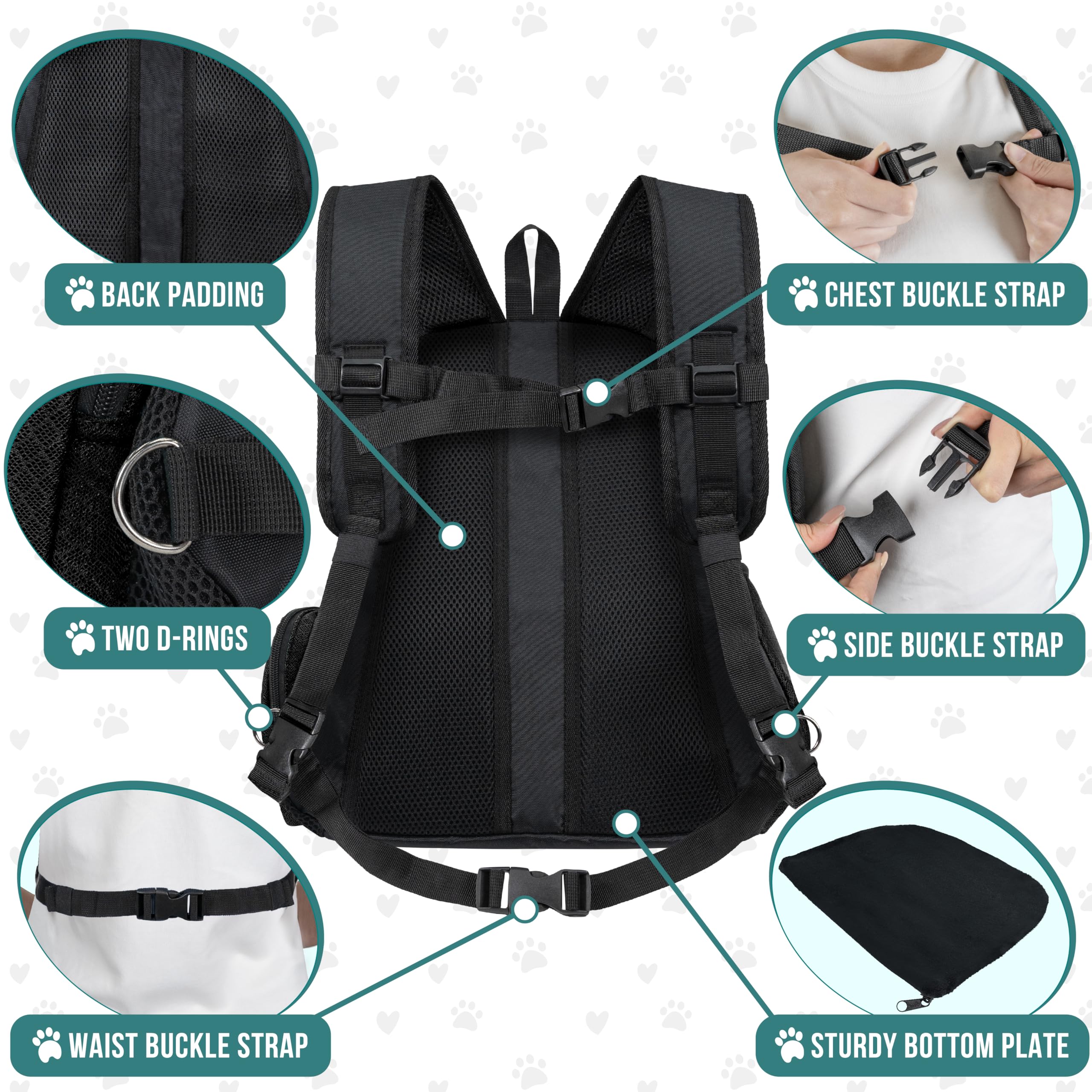 PetAmi dog front carrier adjustable padded straps reduce shoulder fatigue