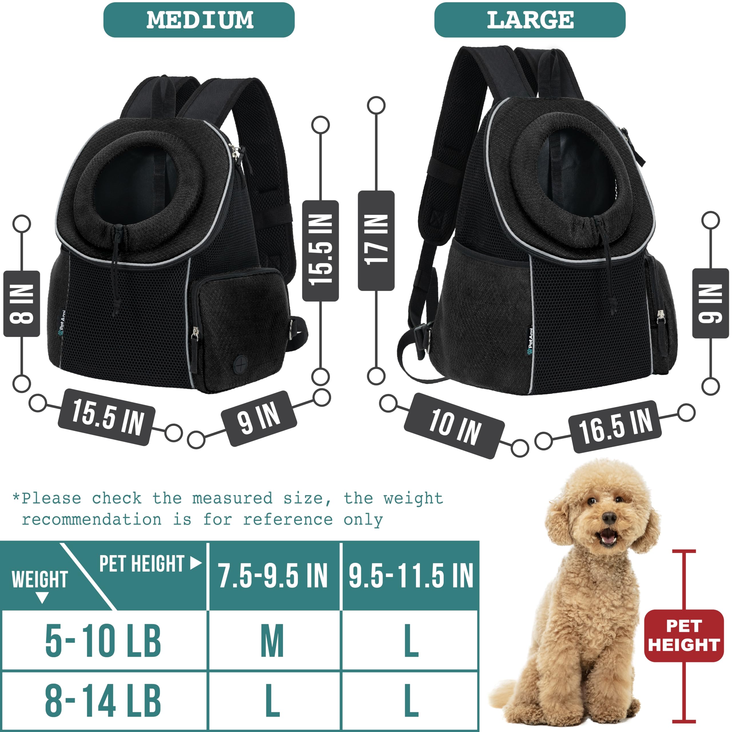 PetAmi dog front carrier showing reflective trim for safer evening adventures