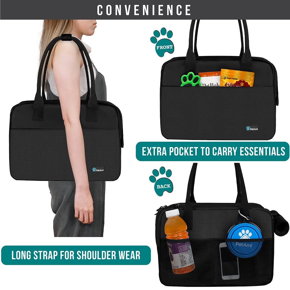 PetAmi dog purse carrier collapsible bowl included helps hydrate on trips.