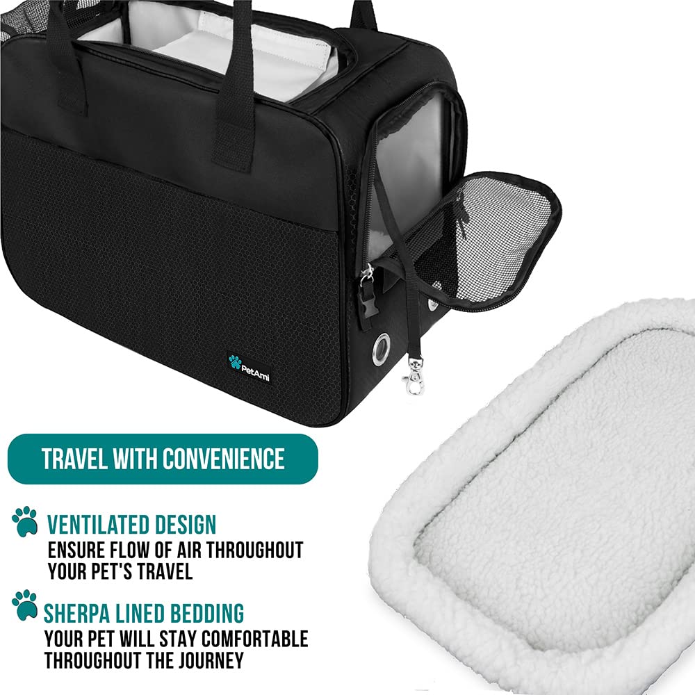 PetAmi dog purse carrier safety buckles zippers keep pet secure on outings.