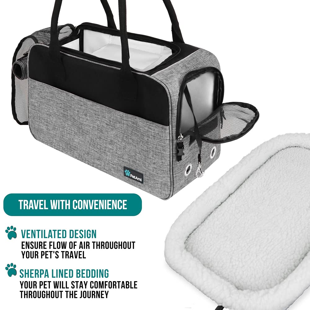 PetAmi carrier highlights safety buckles and zippers for security