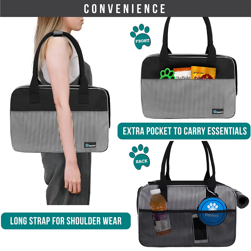 PetAmi purse carrier fits under airplane seats for easy travel.