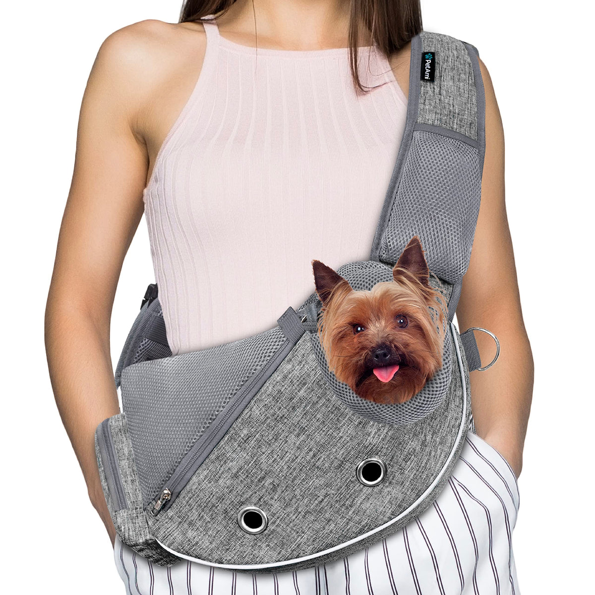 PetAmi Dog Sling Carrier gray compact design for comfortable, hands-free small-pet travel.