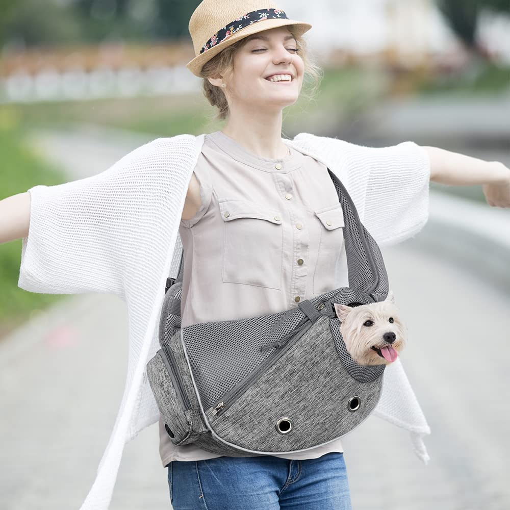 PetAmi Dog Sling Carrier includes poop bag dispenser for quick, tidy cleanups.