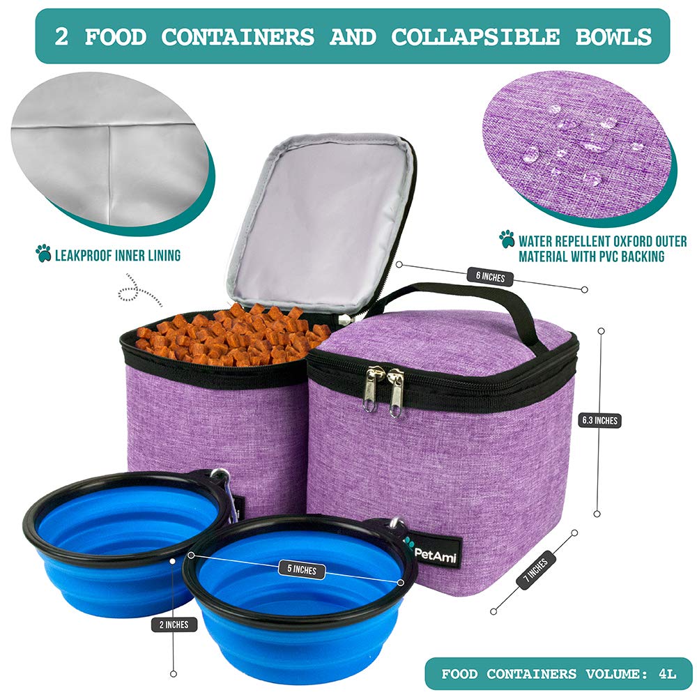 PetAmi Dog Travel Bag Backpack with collapsible bowls for hydration.
