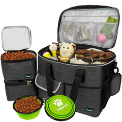 PetAmi dog travel bag charcoal large overview showing ample storage for gear