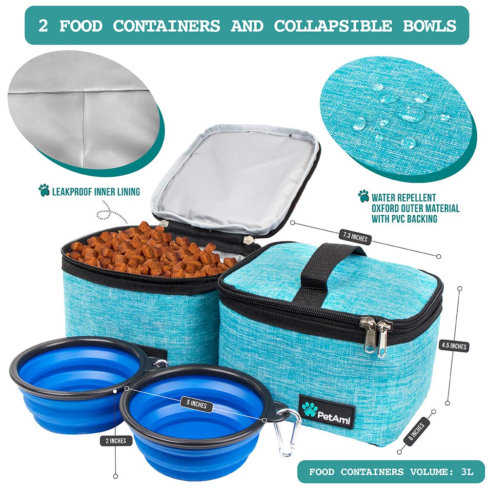 PetAmi Dog Travel Bag collapsible bowls ready for hydration on hikes.