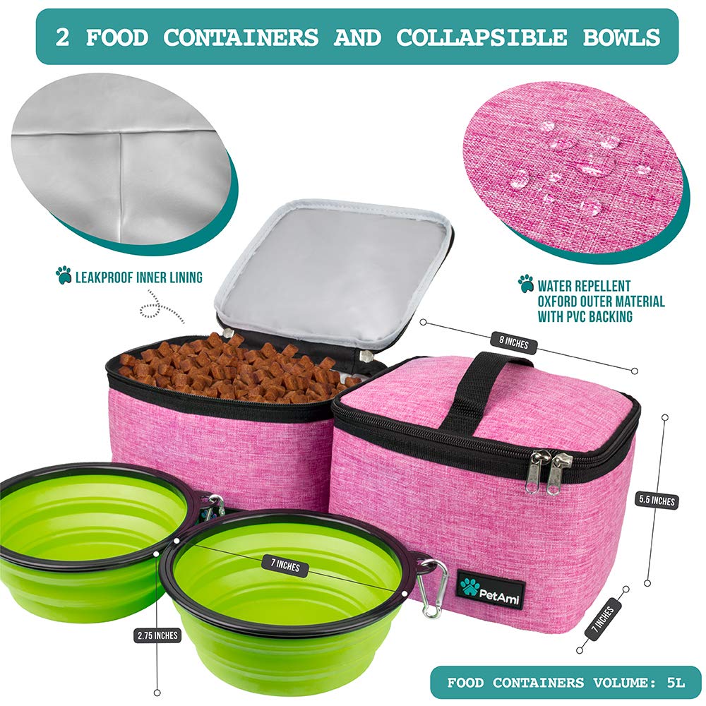 PetAmi dog travel bag collapsible bowls ready for hydrating your pet anywhere.