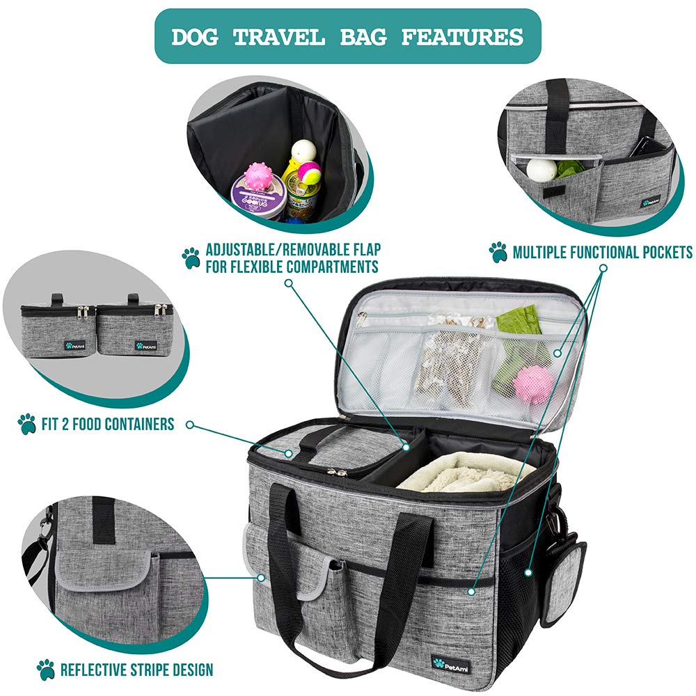 PetAmi Dog Travel Bag shows collapsible bowls for convenient hydration on the road.