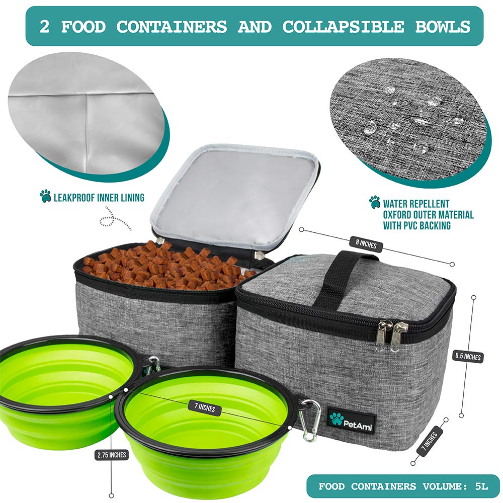 PetAmi travel bag collapsible bowls for convenient hydration on trips.