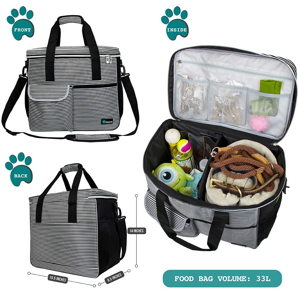 PetAmi travel bag with food containers and bowls ready for on-the-go feeding during hikes