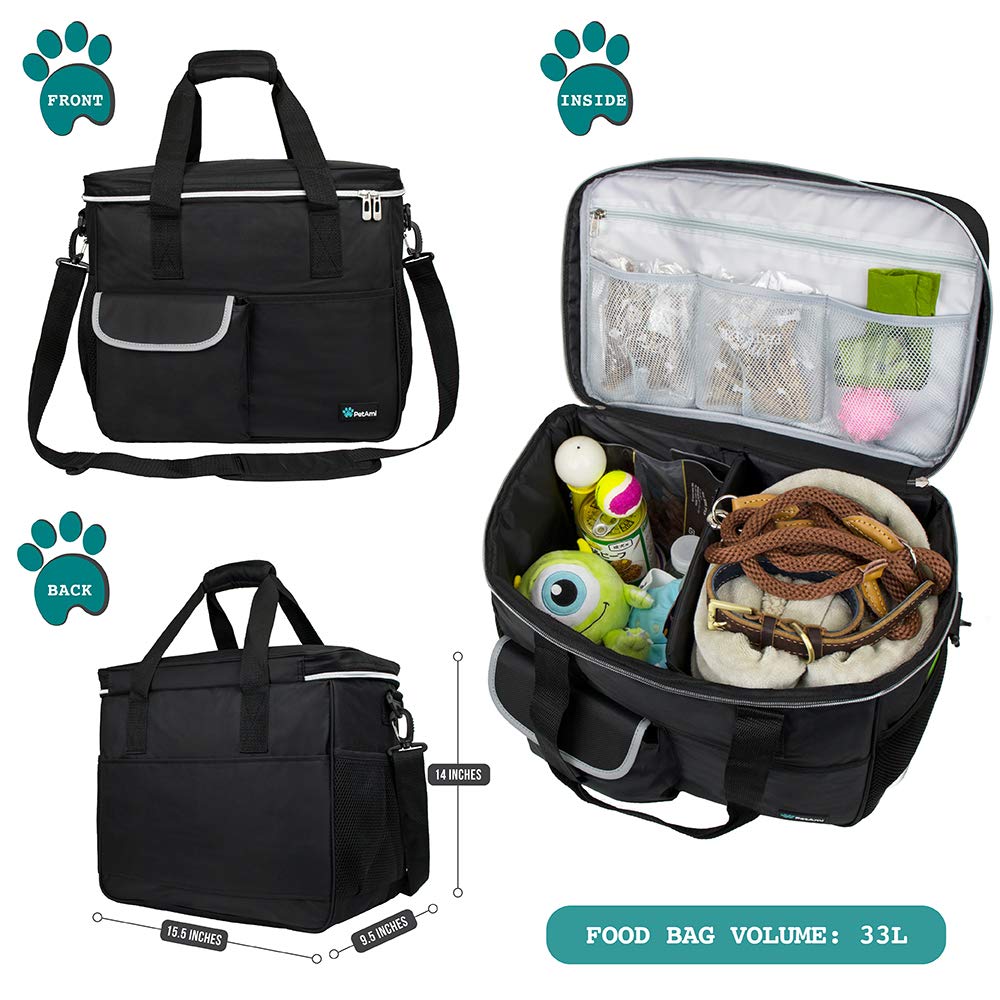 PetAmi Travel Bag with food containers and bowls ready for on-the-go feeding