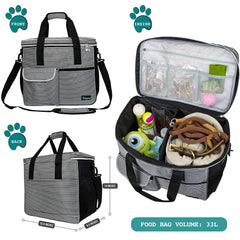 PetAmi travel bag with food containers and bowls ready for on-the-go feeding during hikes