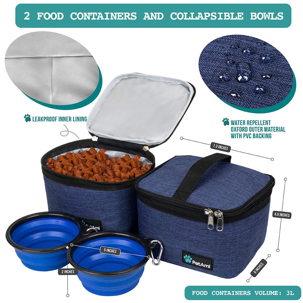 PetAmi Dog Travel Bag food containers included for safe, portable pet meals.