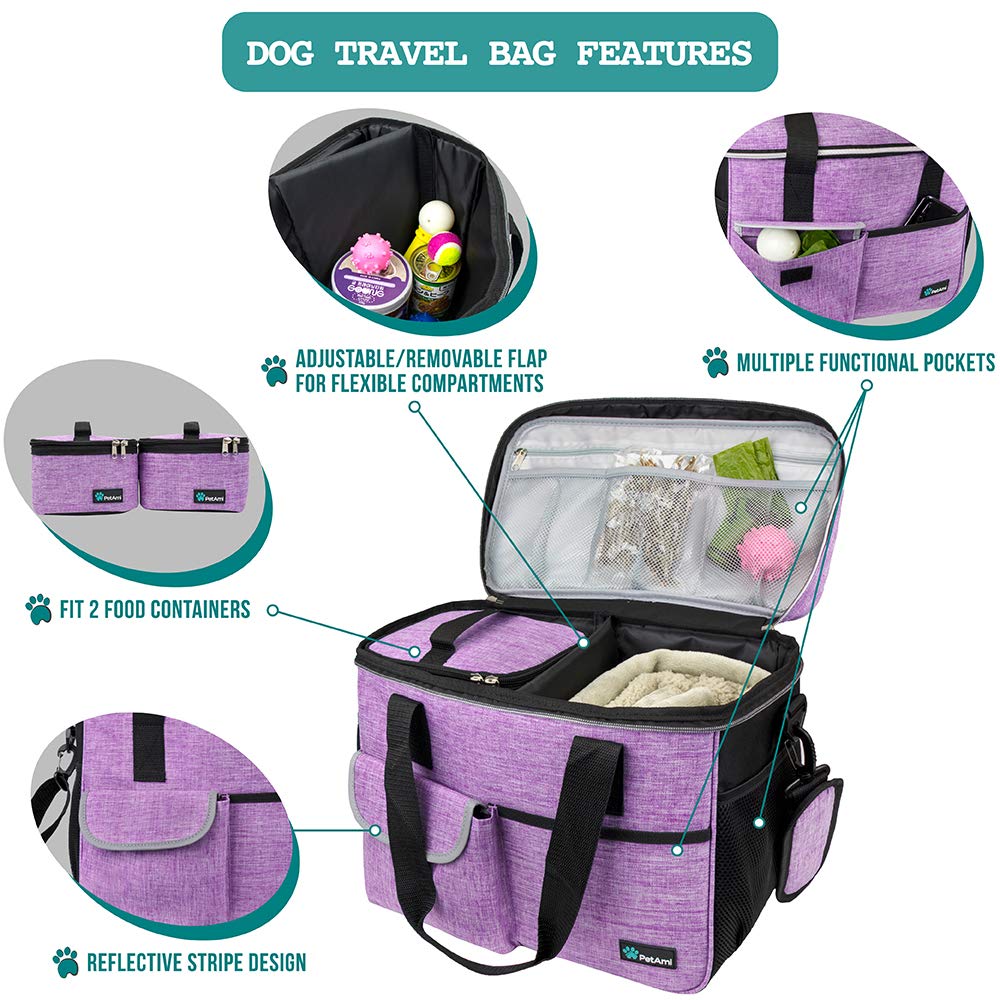 PetAmi Dog Travel Bag food containers focusing on spill-resistant storage during meals