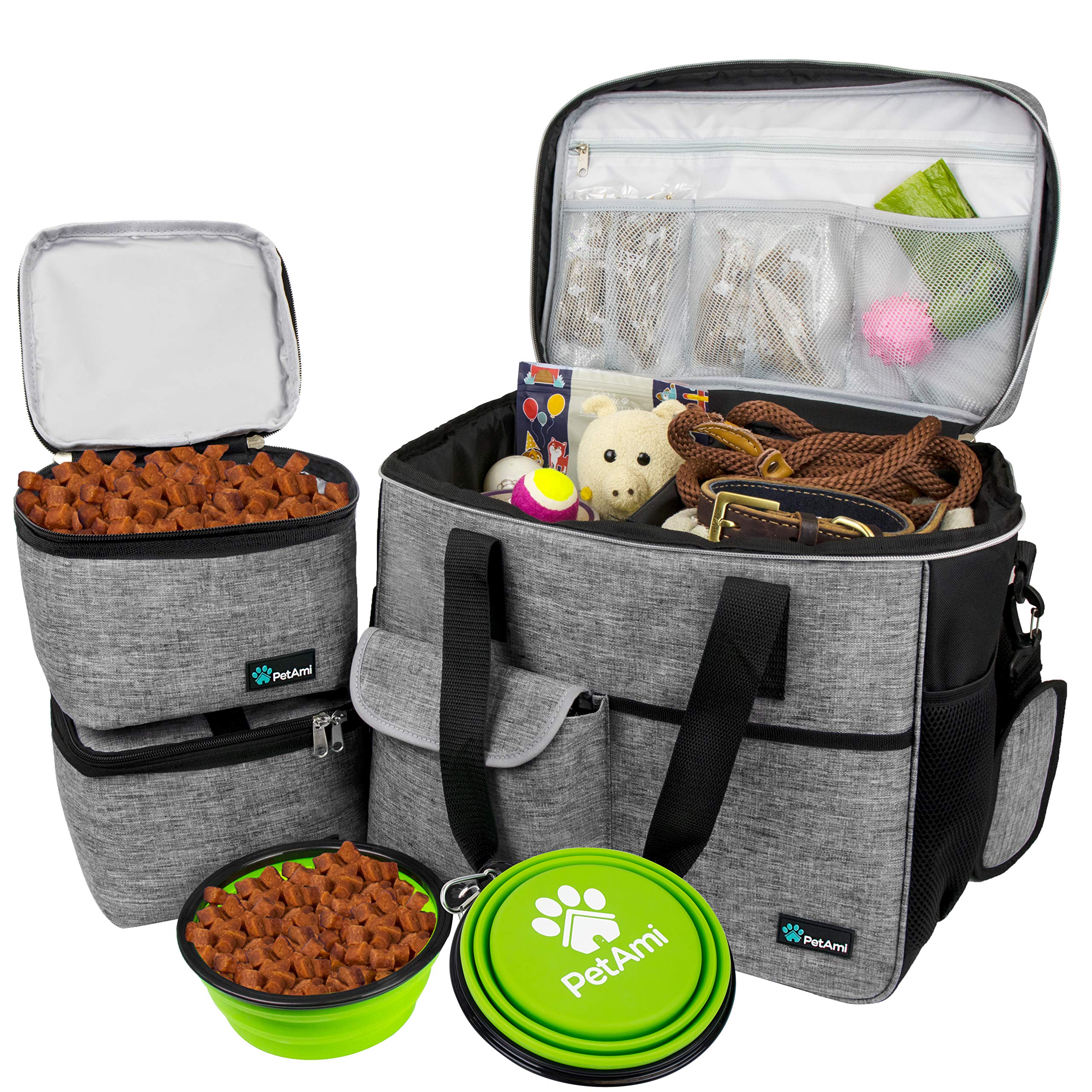 PetAmi dog travel bag grey large front view showing spacious storage for gear.