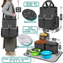PetAmi dog travel bag interior with containers and bowls for easy on-the-go meals