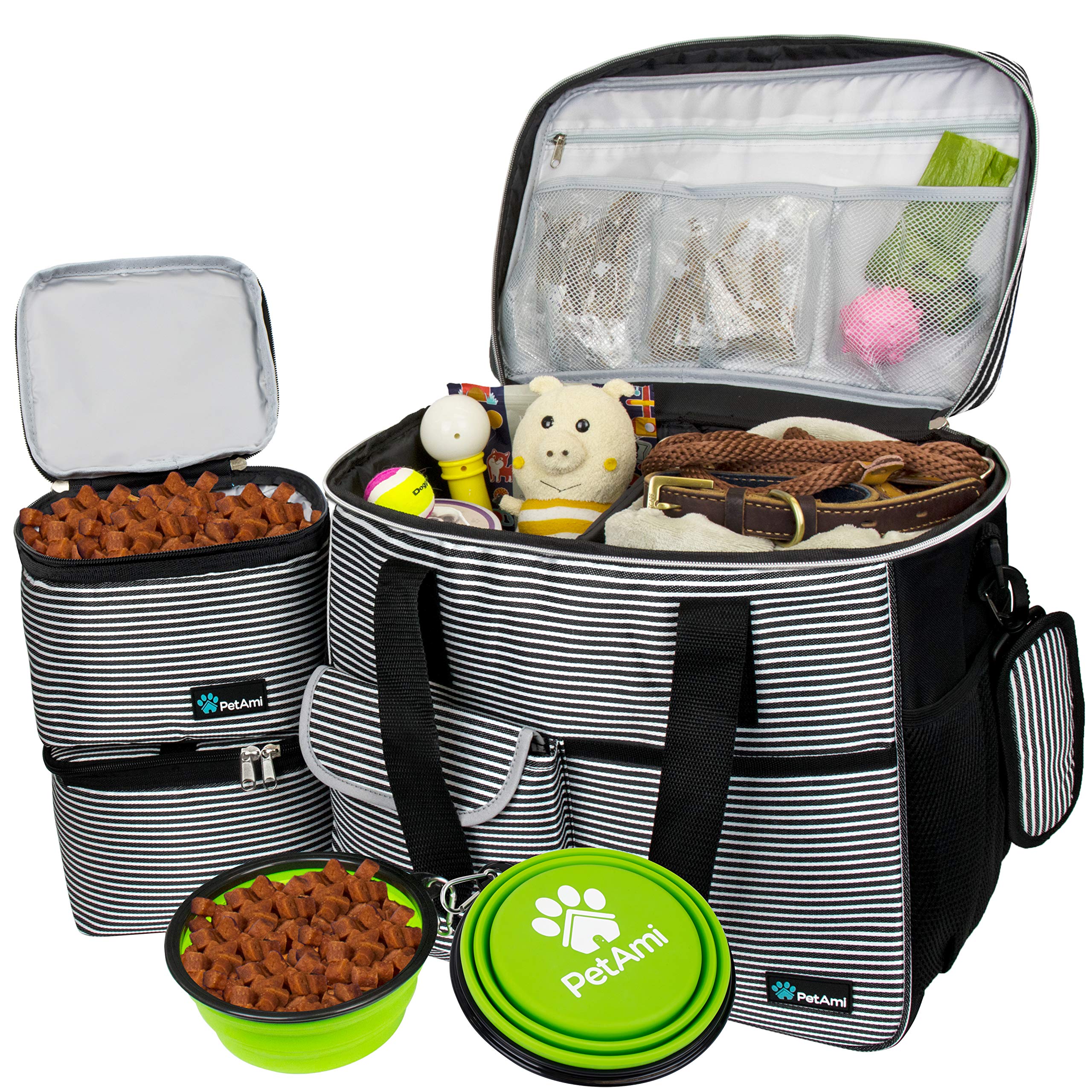 PetAmi dog travel bag large stripe black shows compact dimensions for easy packing on trips