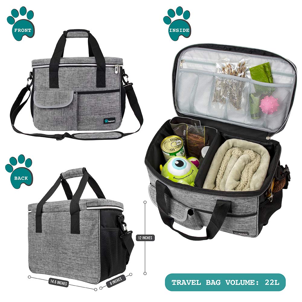 PetAmi Dog Travel Bag interior organizers help kibble, treats, and gear stay neat.