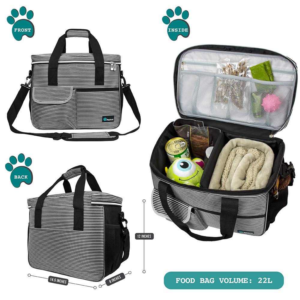 PetAmi dog travel bag open compartment stripe black medium for quick access.