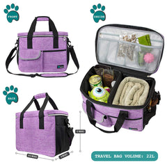PetAmi Dog Travel Bag open compartments highlighting quick access to food, bowls, and gear