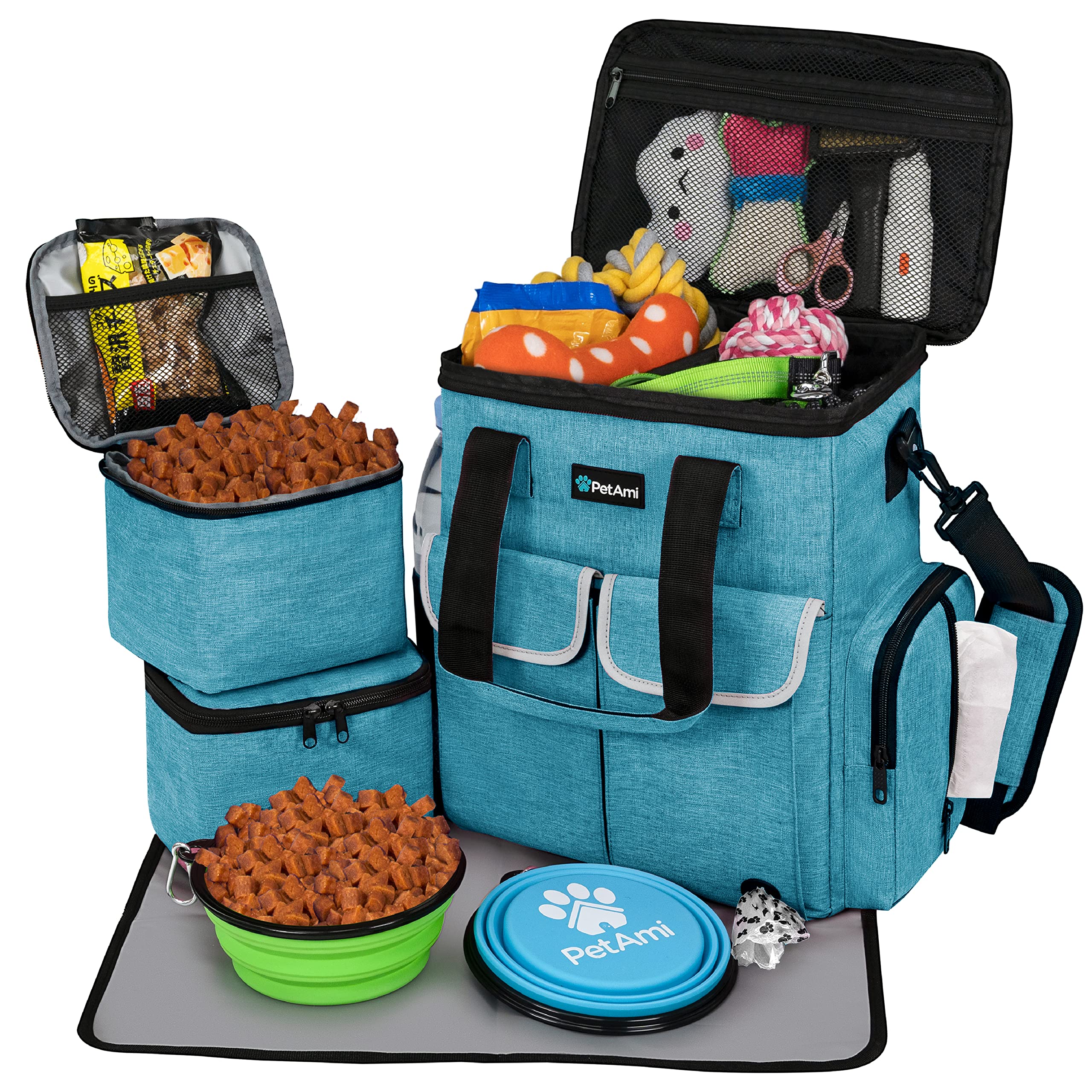 PetAmi dog travel bag teal keeps gear organized for trips and hikes.