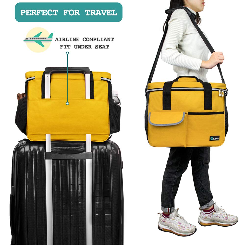 PetAmi dog travel bag fits under airplane seats for travel light.