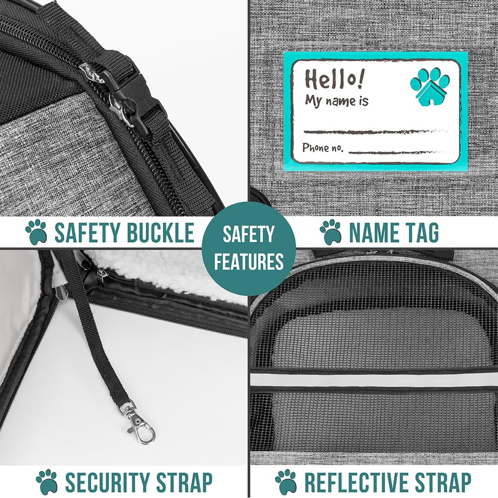 PetAmi expandable backpack safety strap inside illustrates secure travel for pets
