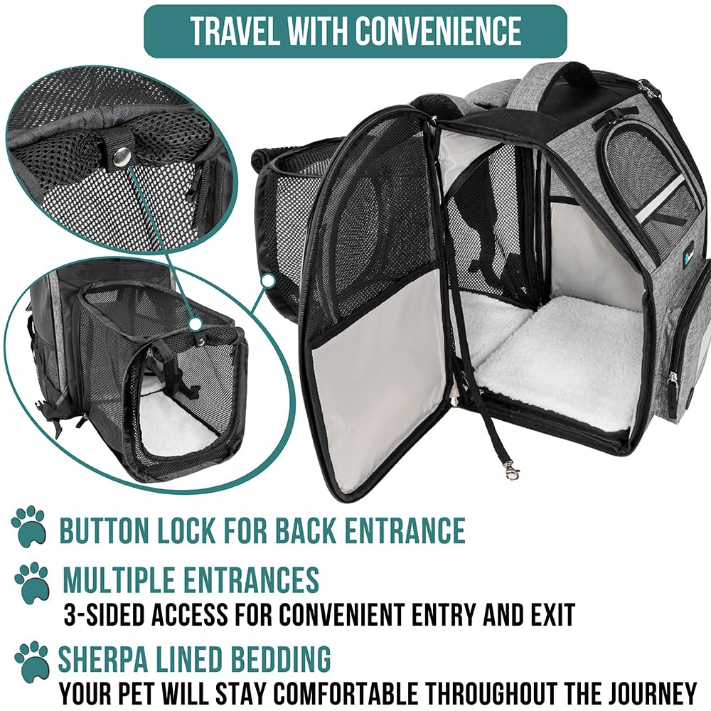 PetAmi expandable backpack sherpa lining image emphasizes plush cozy resting space
