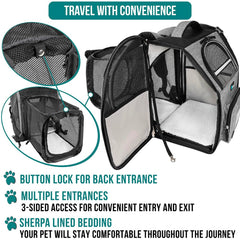 PetAmi expandable backpack sherpa lining image emphasizes plush cozy resting space